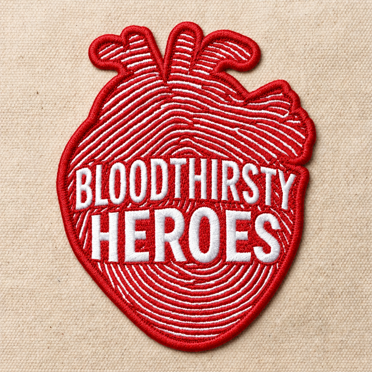 Bloodthirsty Heroes red embroidered heart